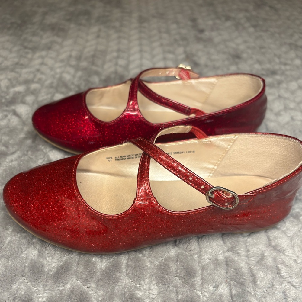 The Children's Place Red Glitter Crisscross Strap Dress Shoes sz 11 - Picture 4 of 7